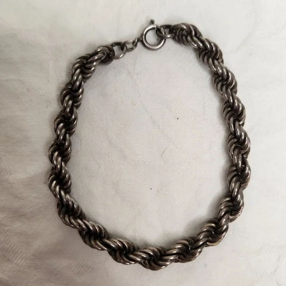Italian Silver Rope Chain Bracelet - Picture 3 of 9